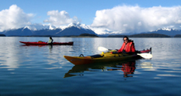 two kayakers in Glacier Bay