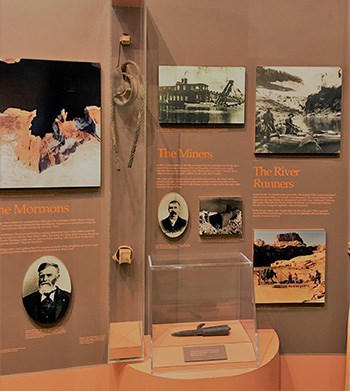 pictures and items arranged as a museum exhibit