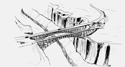 Line drawing of Navajo Bridge pair from above