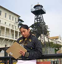 Student with clipboard studies Alcatraz