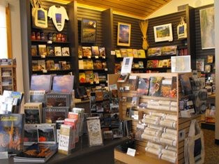 Great Basin Visitor Center bookstore, books on shelves and souvenirs