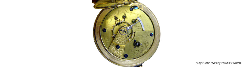 view inside of John Wesley Powell's pocket watch showing regulator.