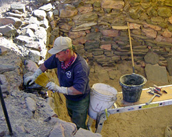 Mason stabilizing wall at Bright Angel Site.