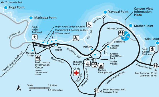Location of the Grand Canyon Clinic in the South Rim Village.