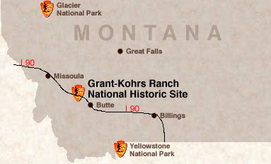 Map of Montana showing Deer Lodge located directly off I-90 between Butte and Missoula.