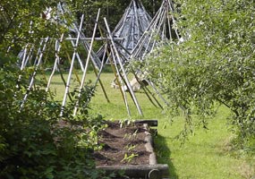 The Three Sisters Garden in the Ojibwe Village is built upon raised beds.