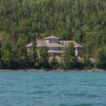 Grand Portage National Monument Heritage Center from Grand Portage Bay (Lake Superior).