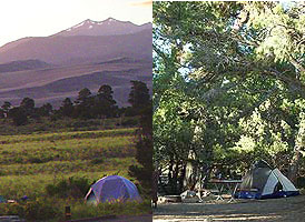 Campsites showing an open view site and a shaded site
