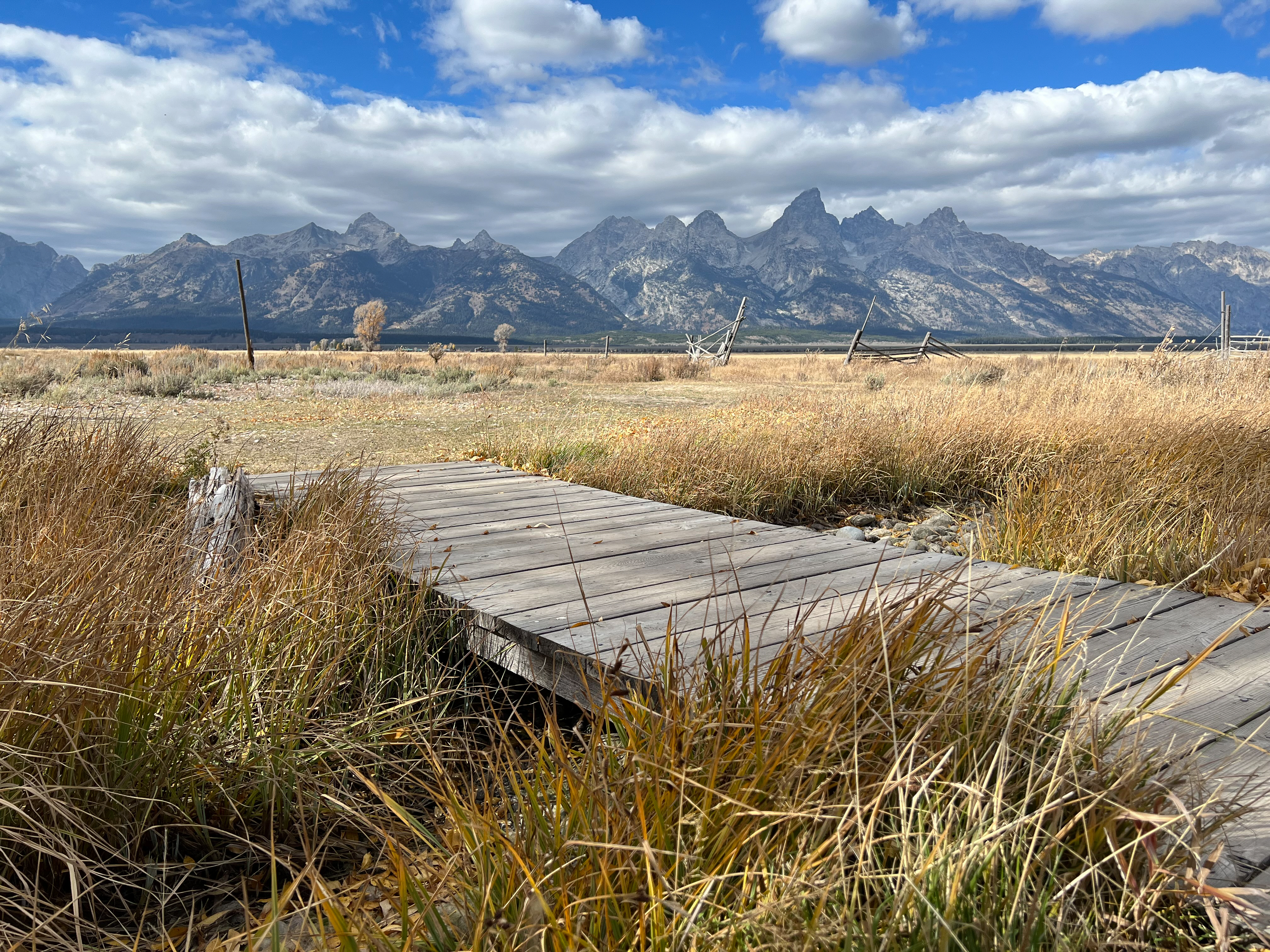 footbridge looking west toward Grand Teton range.