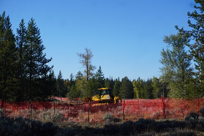 Heavy equipment operating near Taggart Lake Trailhead