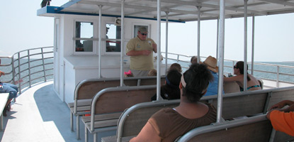 Visitors on board the Pan American Clipper going to West Ship Island.