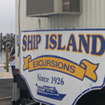 Temporary Ship Island Ferry Service ticket office and dock located in Gulfport.