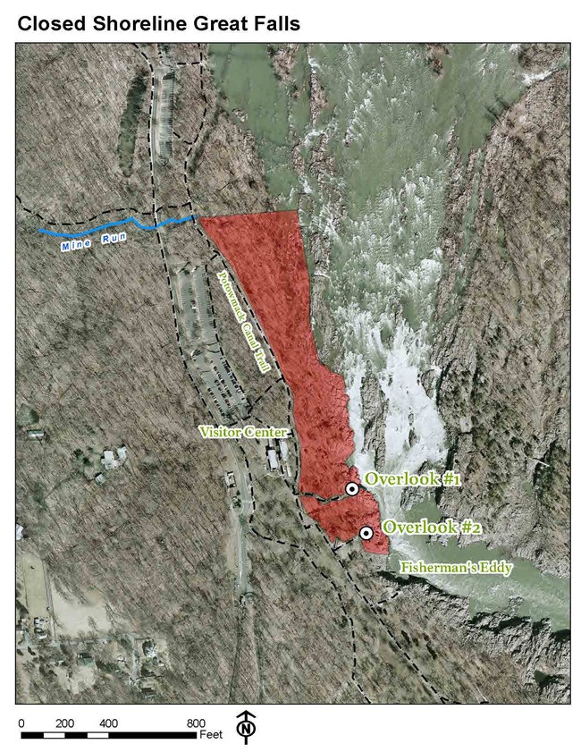 Map of Closed Shoreline at Great Falls Park