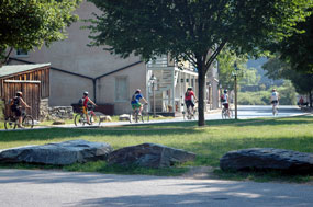 
Bikers travel on Shenandoah Street.