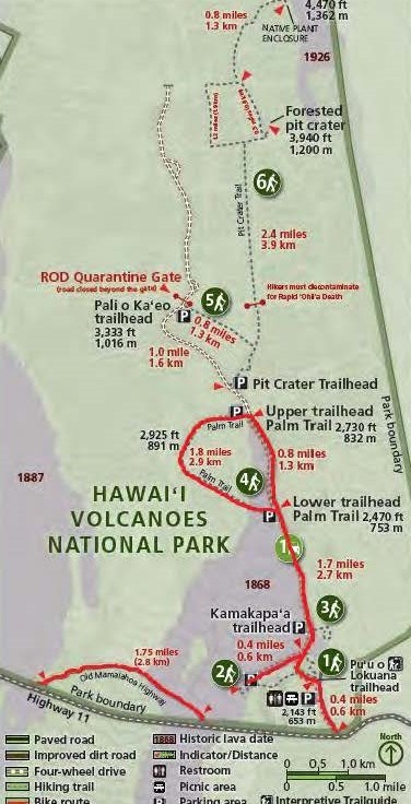 Map showing bicycle routes in the Kahuku Unit.
