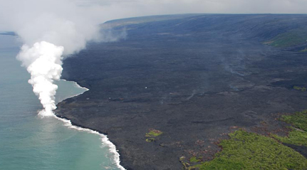 Aerial view of lava ocean entry plume.