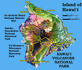 Map of Hawai`i Island. Location of National Parks on Hawai`i Island. Map of Hawai`i Island. Location of National Parks on Hawai`i Island.