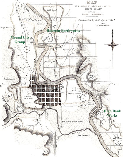 Three of the five earthworks within the park