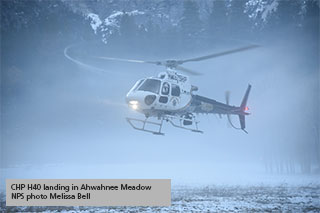 Helicopter at Ahwahnee Meadow at dusk