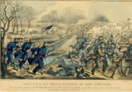 a painting of Civil War soldiers fighting each other