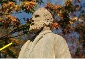 a contrete looking statue of James A. Garfield