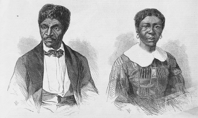 engraving of Dred and Harriet Scott
