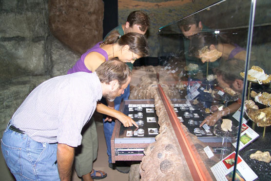 Image of visitors enjoying the exhibits at the Thomas Condon Paleontology Center.