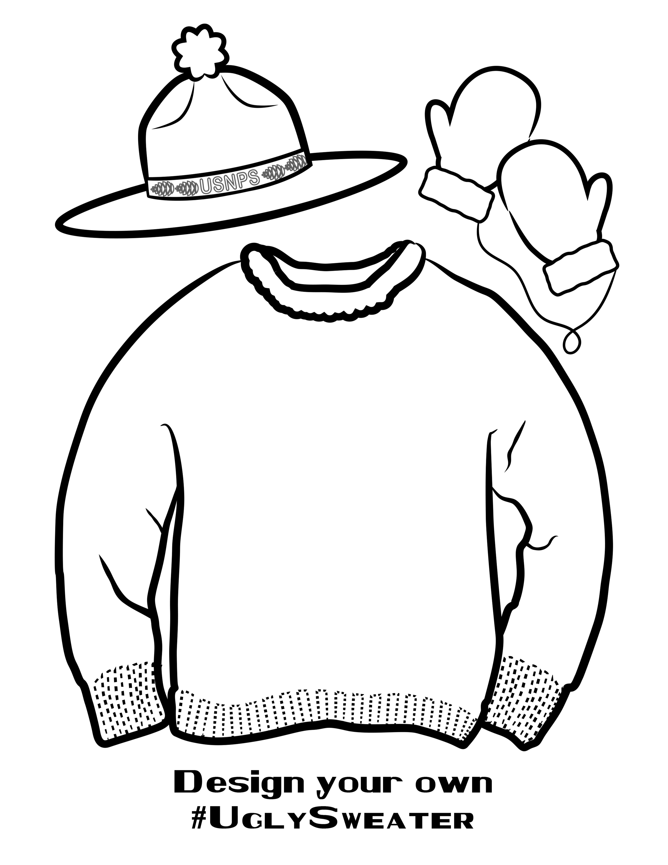 A coloring book page with a sweater with no design