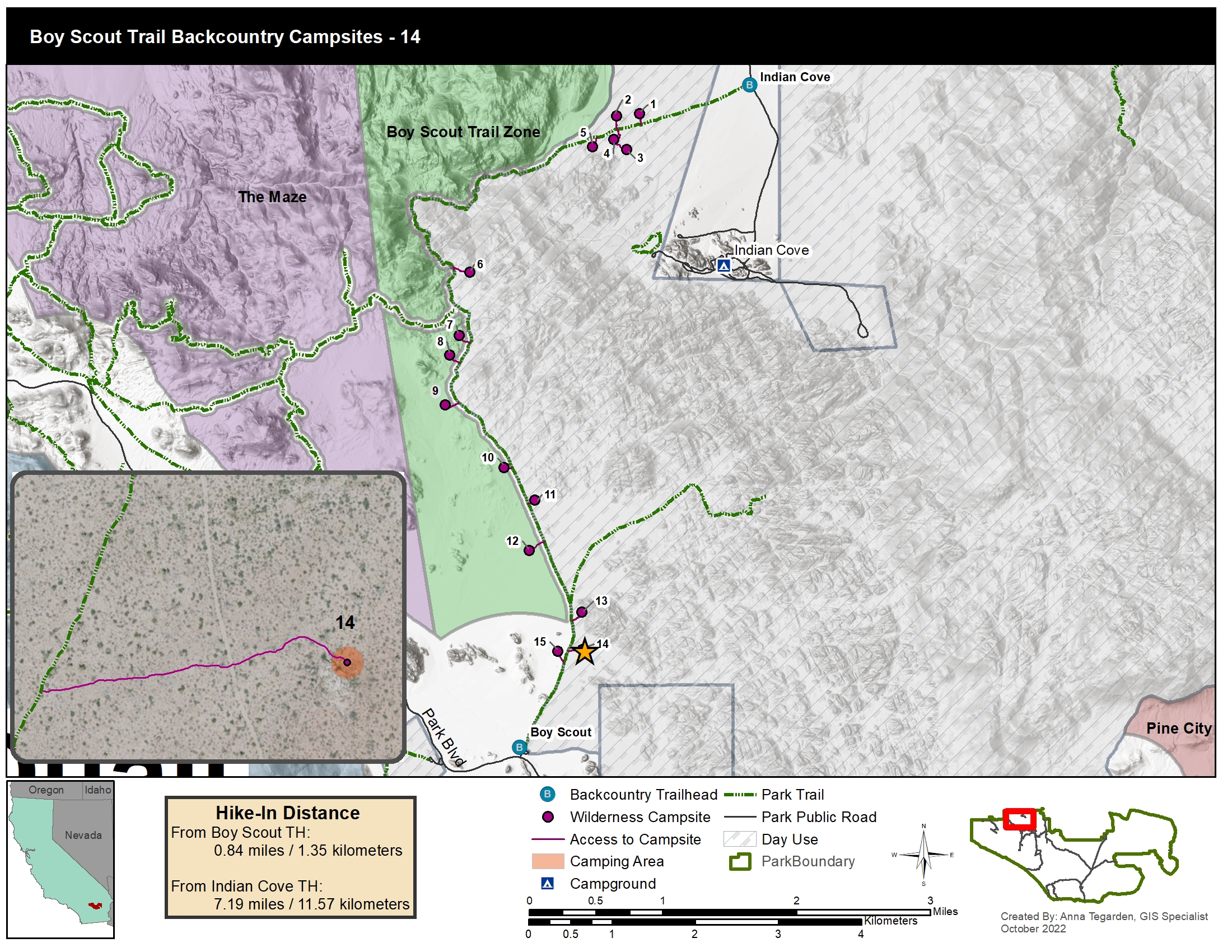 a map of designated campsites along the boy scout trail