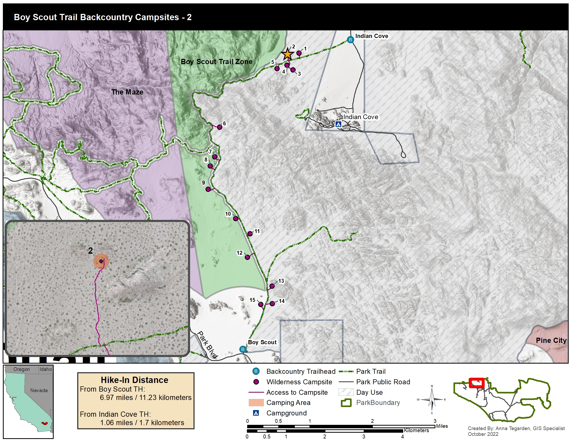 a map of designated campsites on the boy scout trail