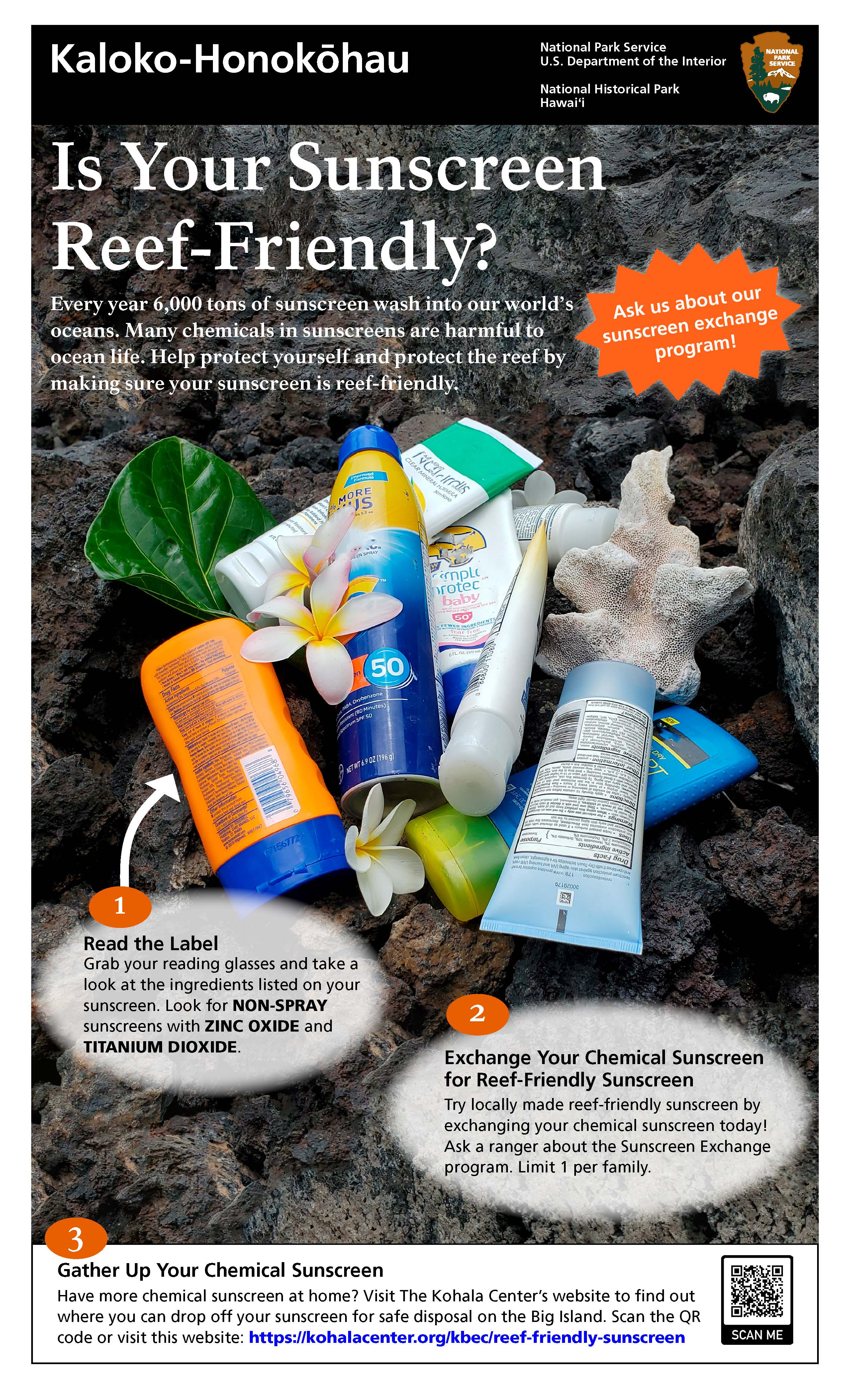 Poster with pictures of sunscreen that explains parks programs.