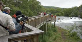 Commercial film crew at Brooks Falls