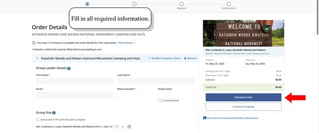 Fill out the required information in the small, labeled boxes with red astricks.