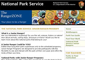 Click here to go to the RangerZone for information on National Park Service Junior Ranger Programs.