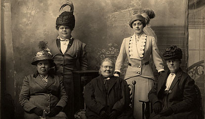 Portrait of Maggie Walz (back row on left) with other Finnish women, circa 1910.