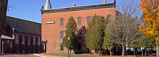 An Autumn sun highlights the south side of Calumet's Union Building.
