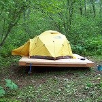 Tent on a backcountry tent platform