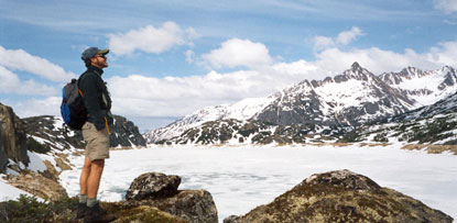 Hiker overlooking the Chilkoot Trail