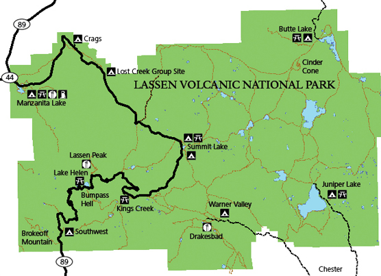campground map of Lassen Volcanic NP