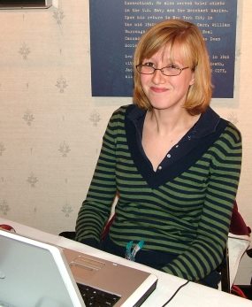 Intern Sara MacDonald creating a news release for the park at the Public Information Office.