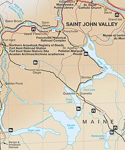 This small segment of the larger map shows part of the Acadian region in Maine.