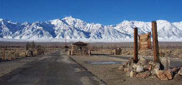 Sentry post with snow covered sierra