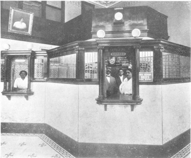 Historical image of the inside of the St. Luke Penny Savings Bank