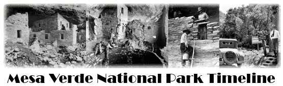 Banner with a collage of historical images of Mesa Verde cliff dwellings.