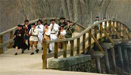 Colonial militia advance over the North Bridge