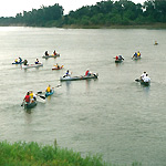 Group of canoeists on the river