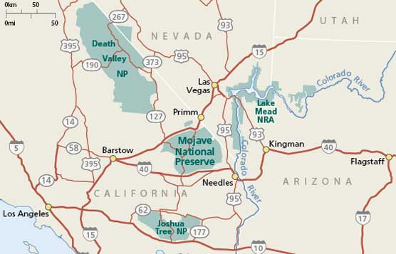 Map showing location of Mojave National Preserve.