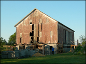 Lewis Farm Bank Barn emergency stabilization in progress (2006)
