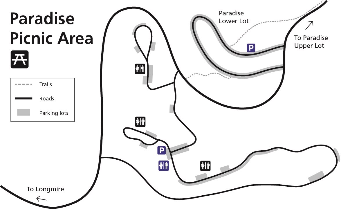 A simplified map of the Paradise Picnic area and lower parking lot