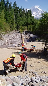The Japan Volunteers-in-Parks Association builds a viewpoint at Kautz Creek